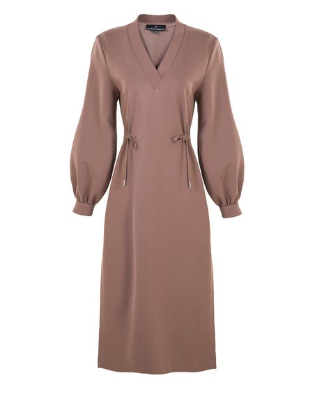 Платье с пышными рукавами, бежевого оттенка