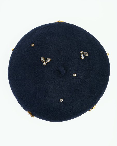 Берет со стразами пчелы в темно-синем цвете