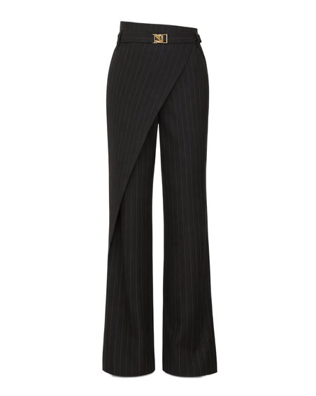 Брюки на запах черного цвета в полоску