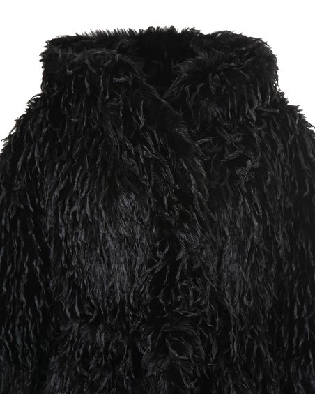 Бохо шуба из эко-меха с капюшоном, черная