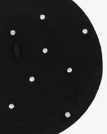 Берет с крупными стразами в черном цвете