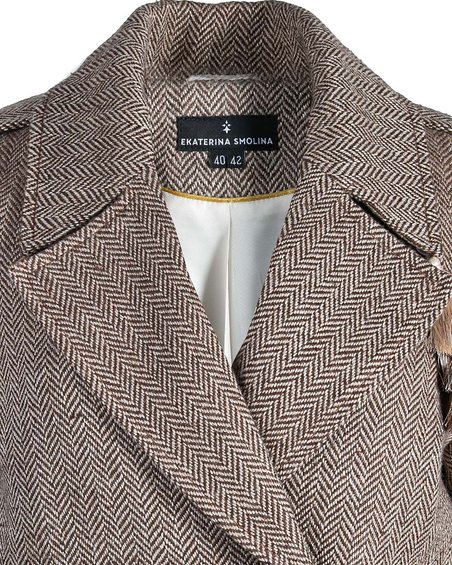 Полупальто-бушлат с кисточкой на воротнике, табачного цвета