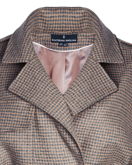 Укороченное пальто в принт «Гусиная лапка», табачного цвета