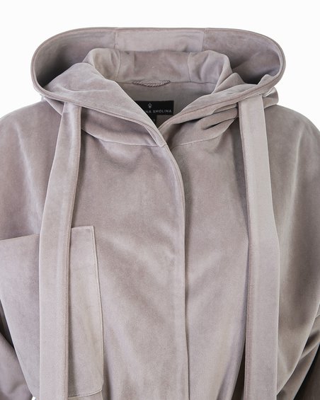 Пальто из бархата с капюшоном, цвет «Серый жемчуг»