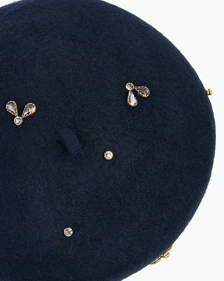 Берет со стразами пчелы в темно-синем цвете