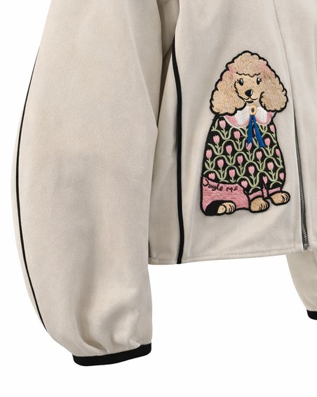 Бомбер с аппликациями «Собачки» из бархата, цвет молочный