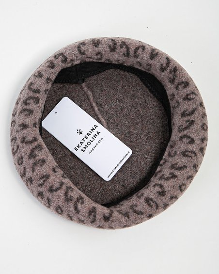 Берет в леопардовый принт, бежевый