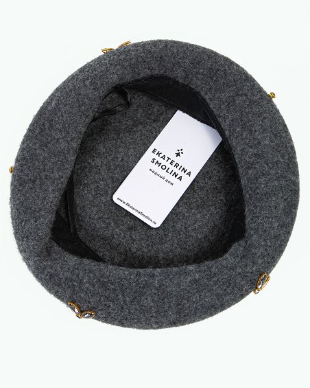 Берет со стразами пчелы в цвете серый меланж