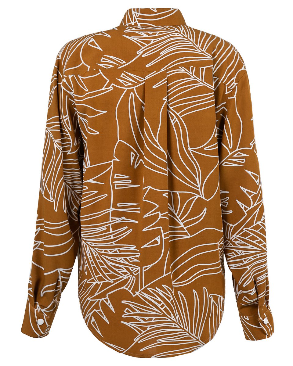 Комплект из рубашки, топа и брюк в принт “Листья”, цвет карамельный