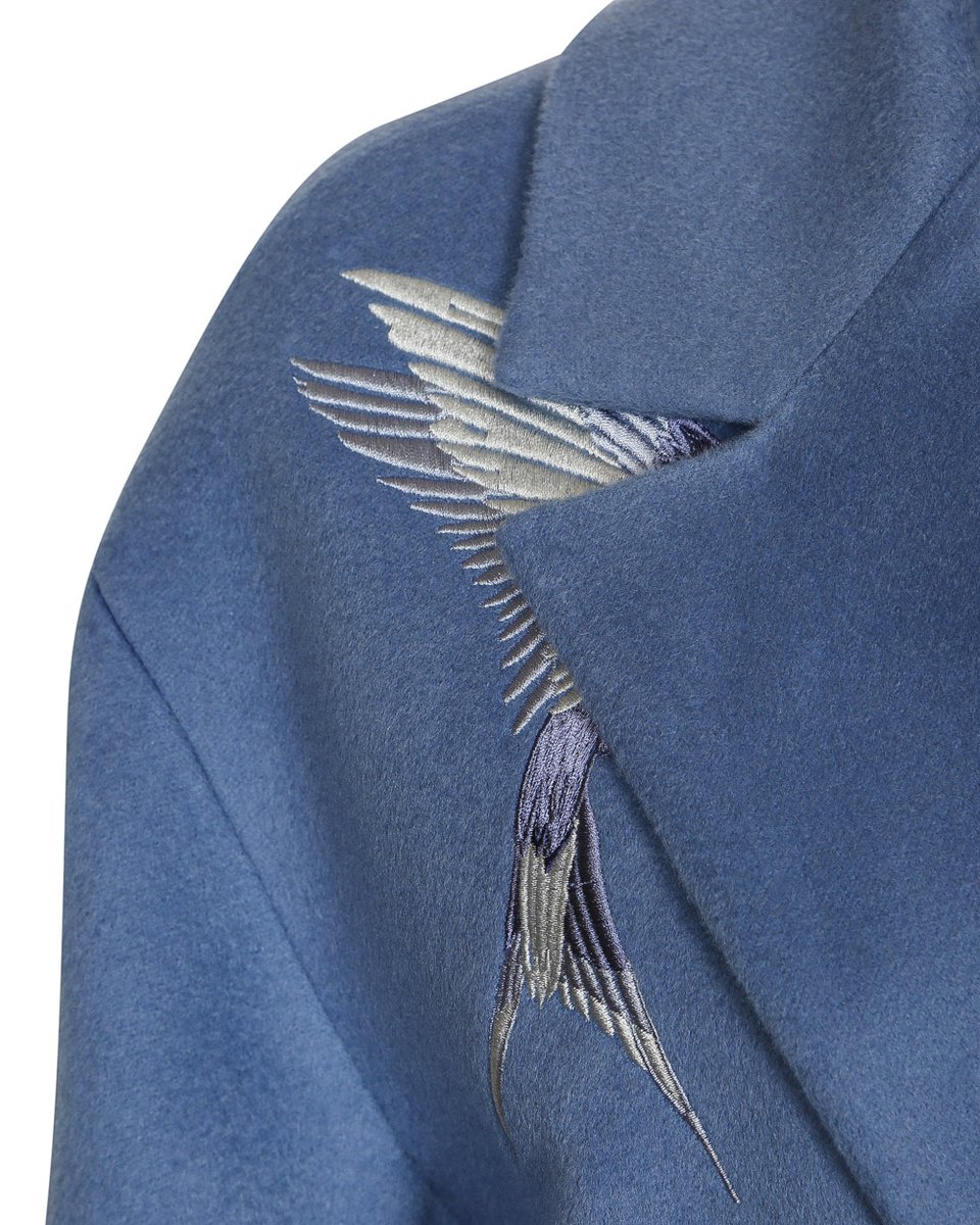 Пальто с вышивкой "Птицы", голубое