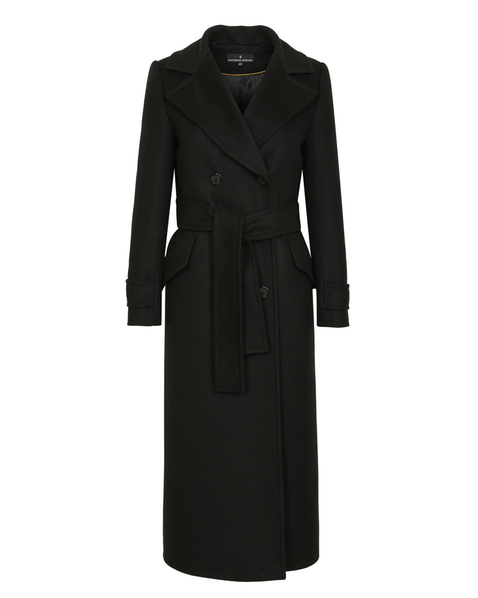 Двубортное пальто из шерсти и кашемира, цвет черный
