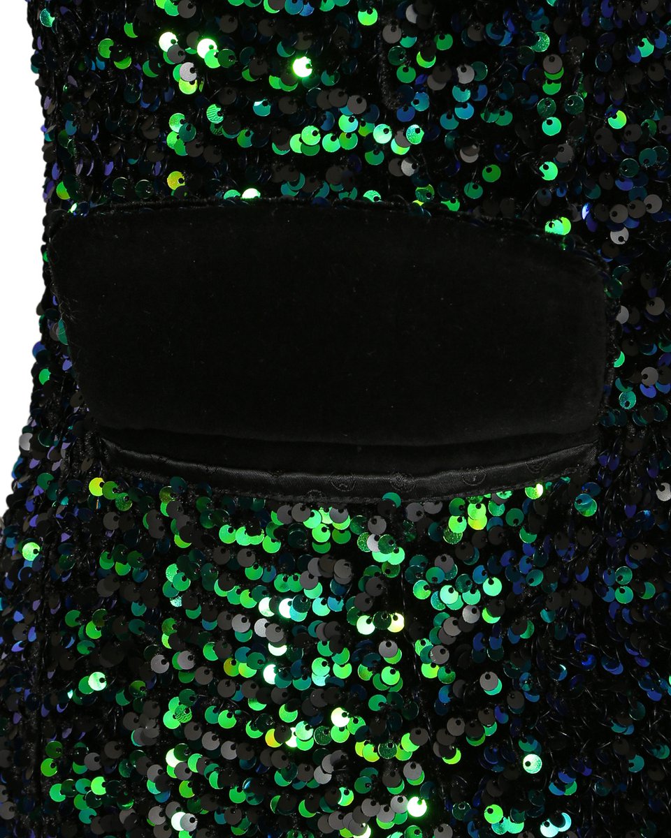 Платье-жакет из пайеток на бархатной ткани, сине-зеленого цвета