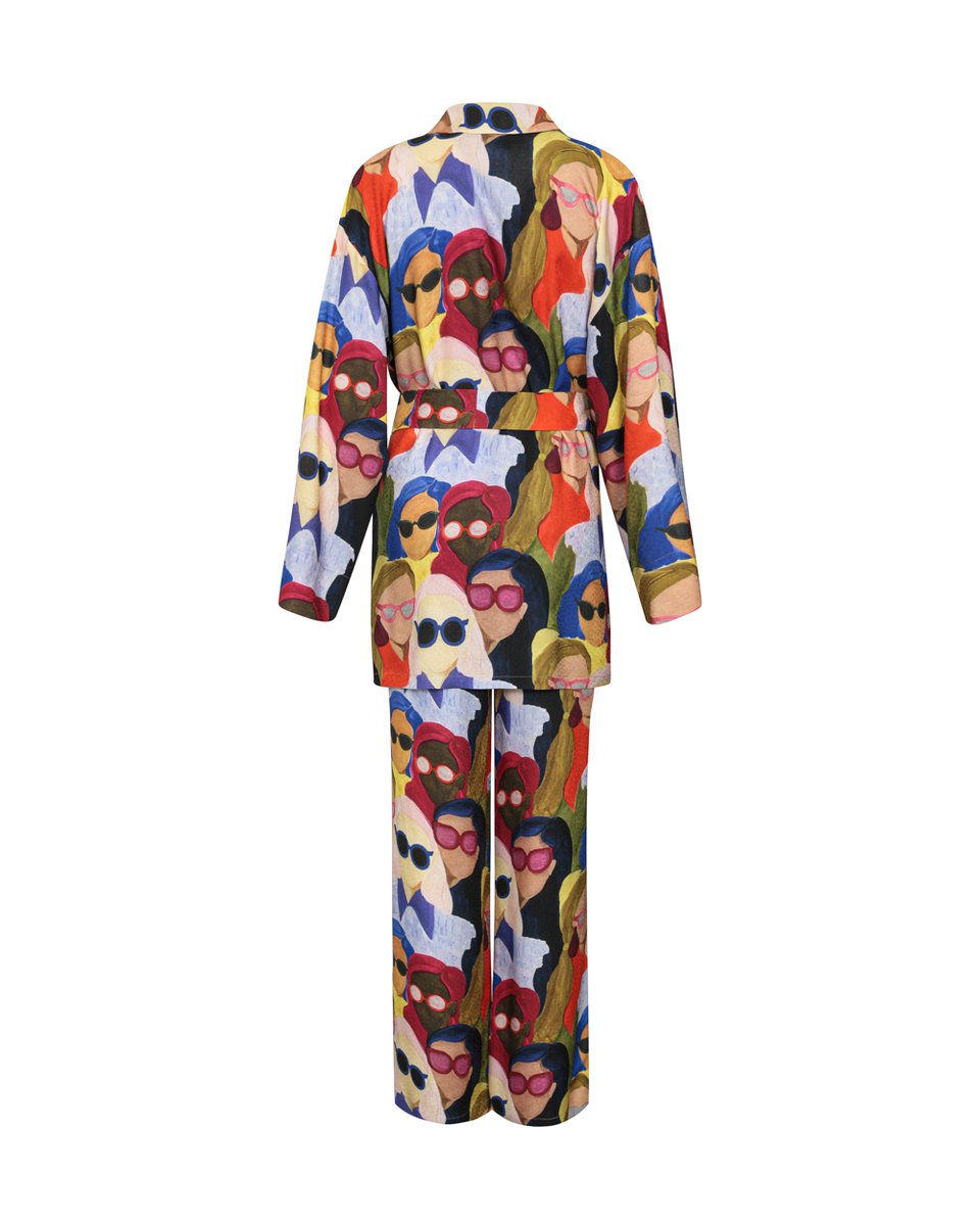 Комплект кимоно и брюки  принт "Лица"