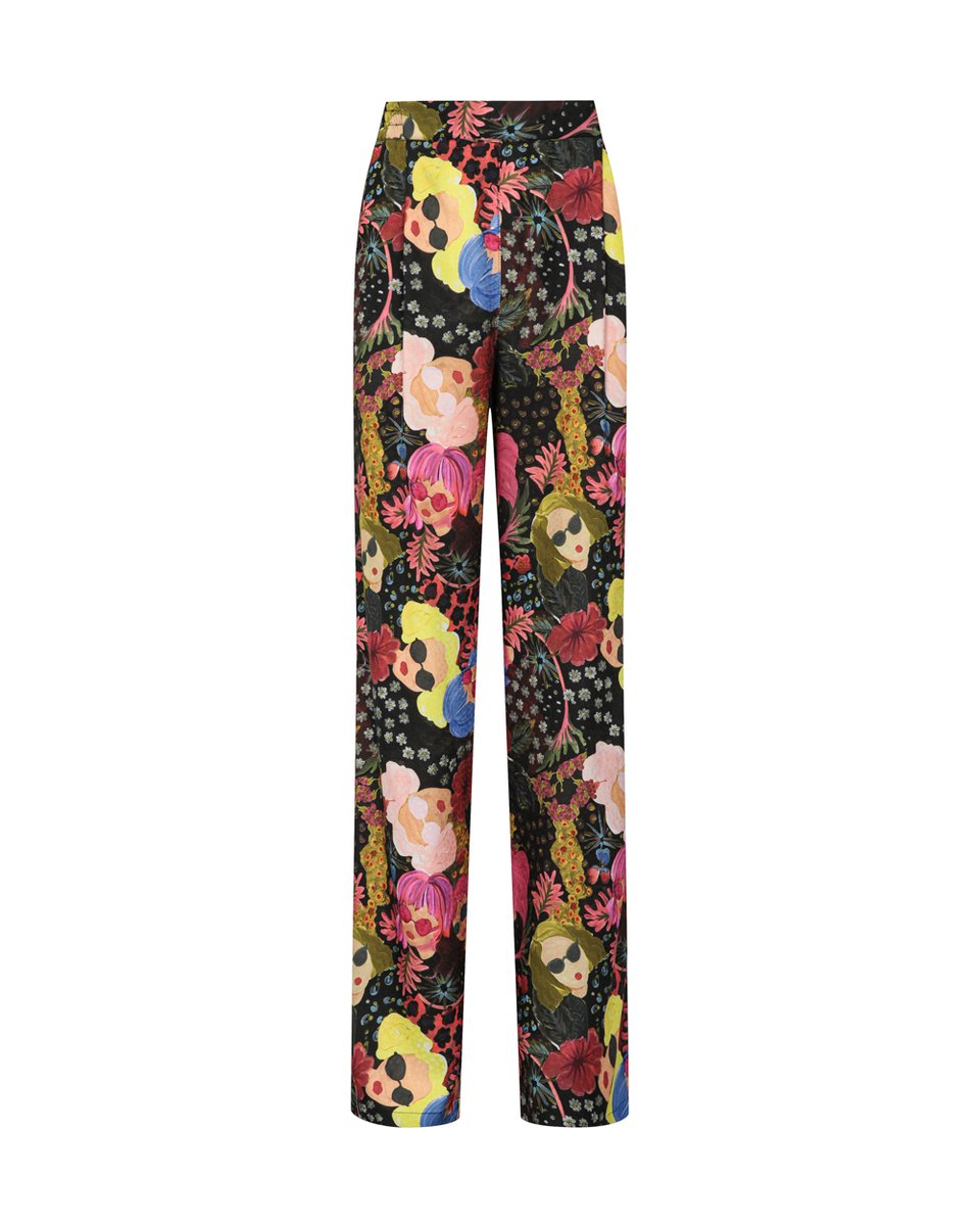Комплект из кимоно и брюк,  принт "Лица и цветы"