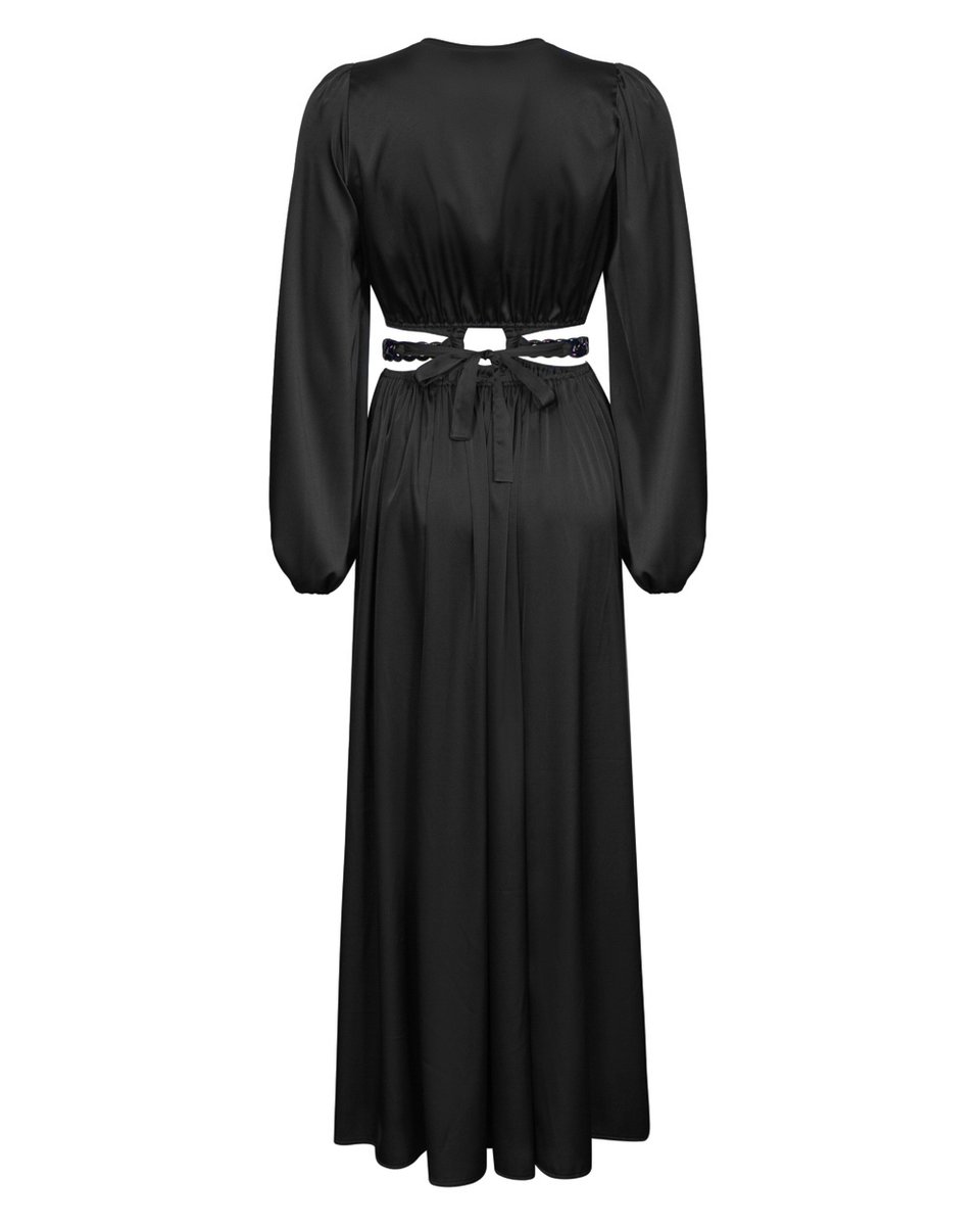Платье с открытой талией и разрезами в черном цвете