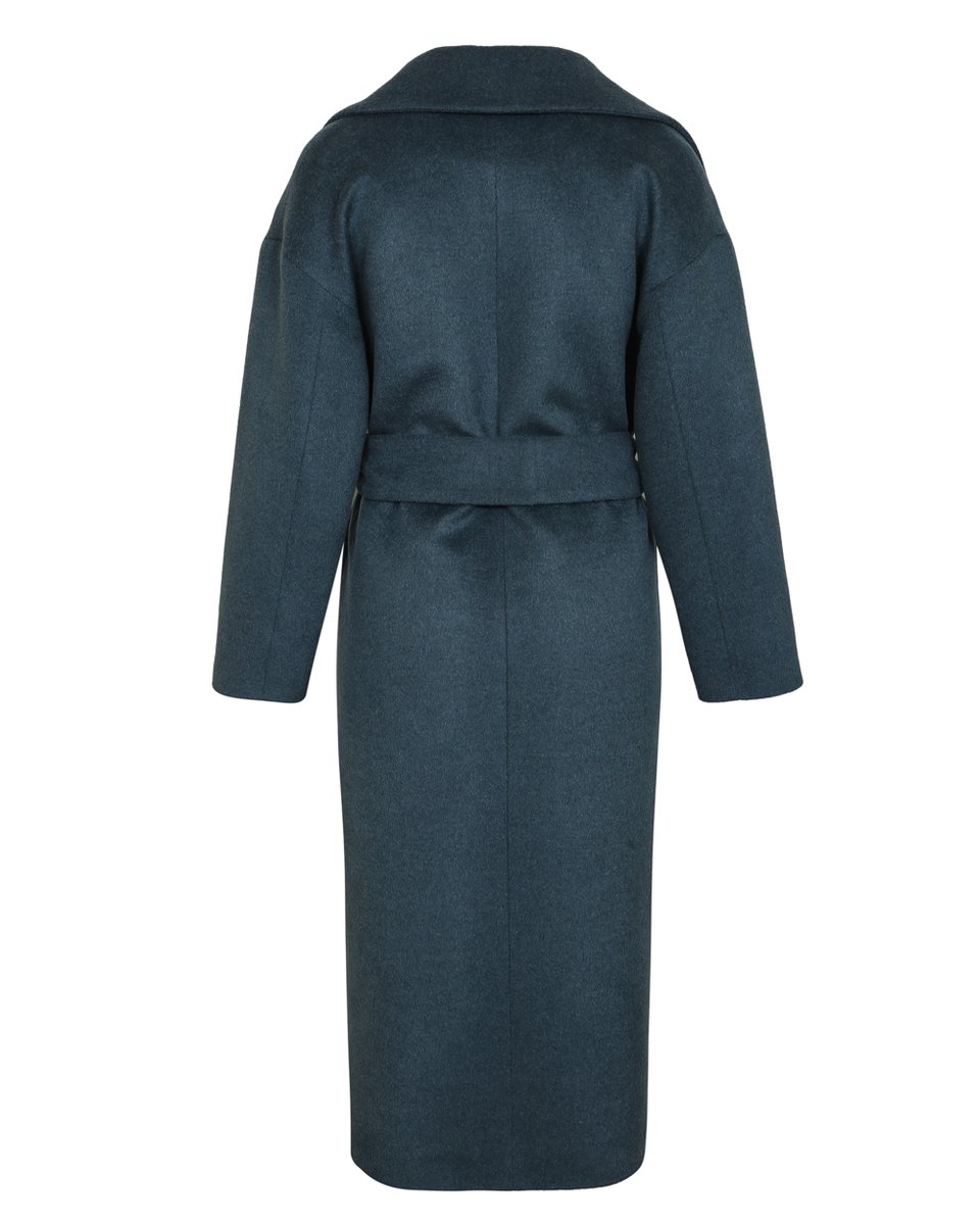 Пальто с широким английским воротником цвета синего моря, из шерсти и кашемира