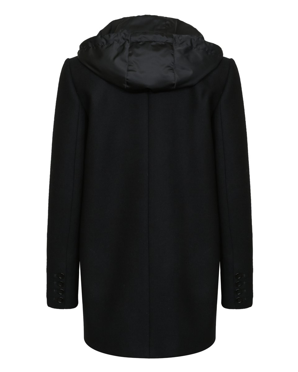 Пальто-жакет черного цвета с капюшоном